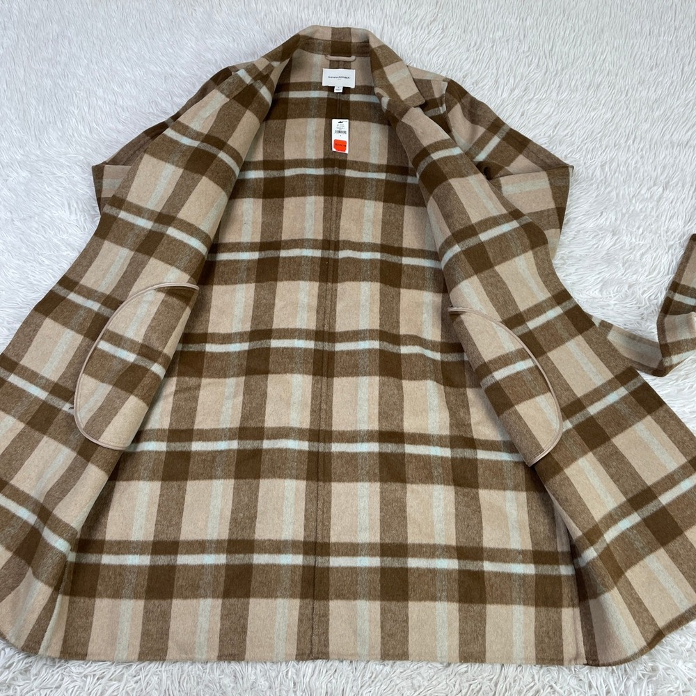 NWT Banana Republic Jacket Womens S Khaki Plaid Double Face Long Tie Waist Coat - Picture 5 of 13